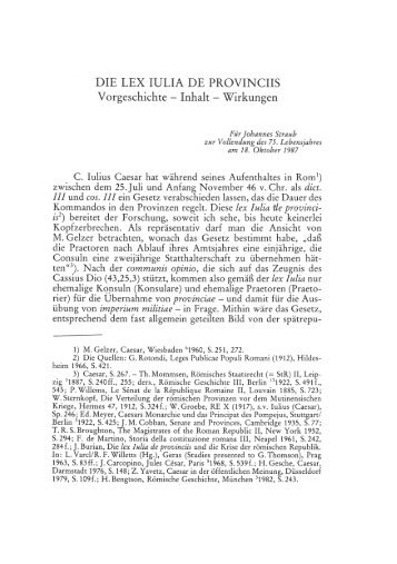DIE LEX IULIA DE PROVINCIIS Vorgeschichte - Inhalt - Wirkungen