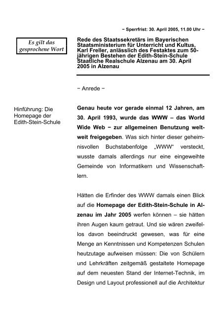 Rede anlÃ¤sslich des Festaktes zum 50-jÃ¤hrigen ... - Freller, Karl