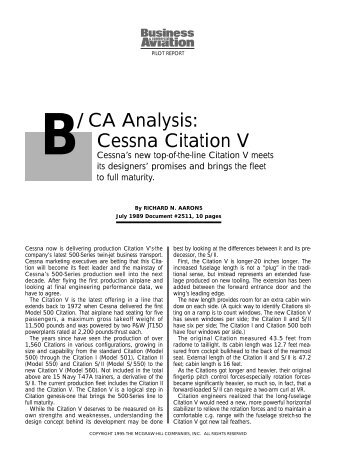 B/CA Analysis: Cessna Citation V