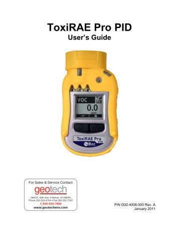 RAE ToxiRAE Pro PID User's Guide - Geotech Environmental ...