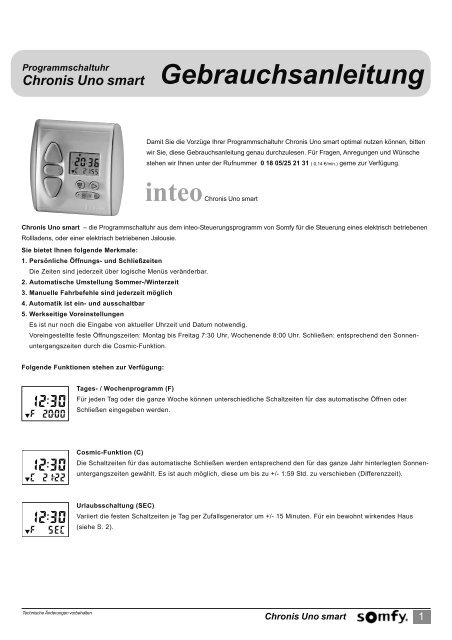 Bedienungsanleitung Somfy Chronis Uno smart - RollladenShop24.de