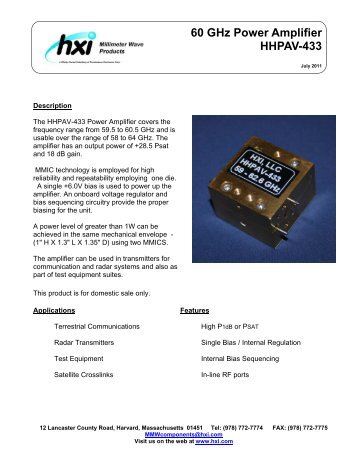 60 GHz Power Amplifier HHPAV-433 - Hxi.com