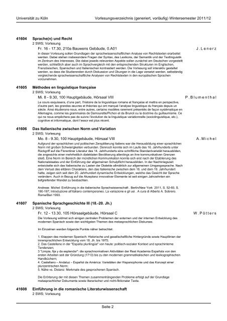 ROMANISCHES SEMINAR - koost - Universität zu Köln