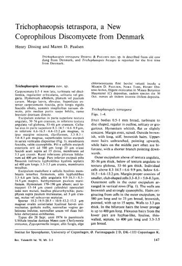 Trichophaeopsis tetraspora, a New Coprophilous Discomycete from ...