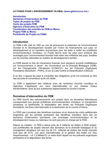 Introduction Domaines d'intervention du FEM - DÃ©partement de l ...