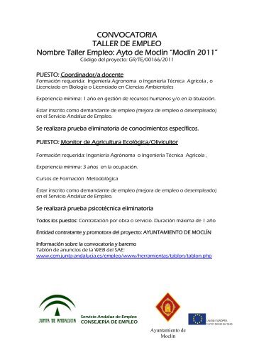 Oferta taller de empleo. - Ayuntamiento de MoclÃ­n