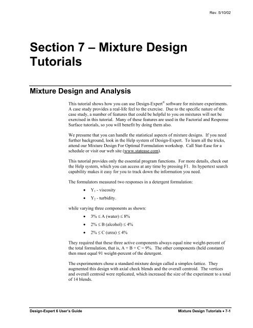 Mixture Design Tutorials - Statease.info