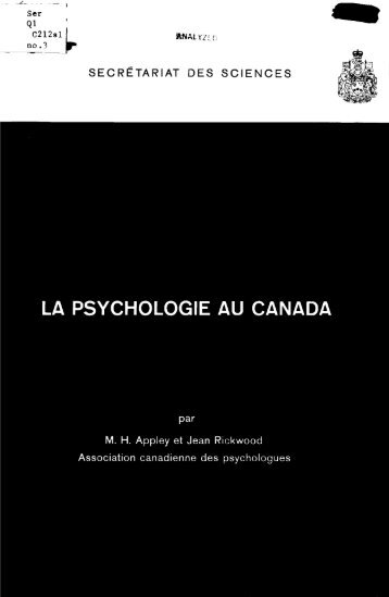 Étude spéciale n. 3 La psychologie au Canada - ArtSites