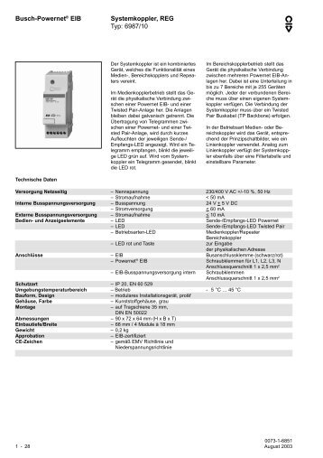 Busch-PowernetÂ® EIB Systemkoppler, REG Typ: 6987/10