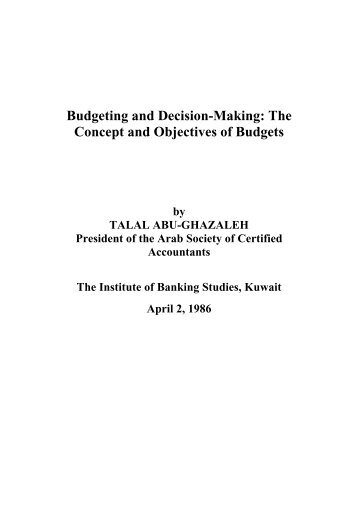 The Concept and Objectives of Budgets - Talal Abu-Ghazaleh-The ...