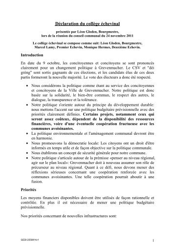 DÃ©claration du collÃ¨ge Ã©chevinal (franÃ§ais) - Grevenmacher