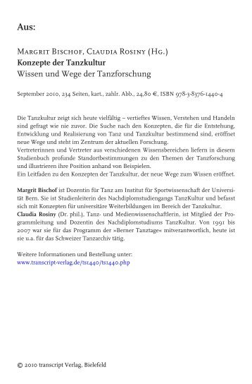 Margrit Bischof, Claudia Rosiny (Hg.) Konzepte der Tanzkultur ...