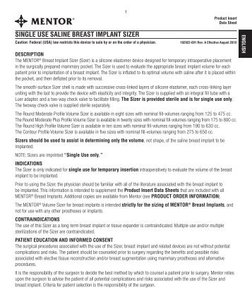 SINGLE USE SALINE BREAST IMPLANT SIZER - Mentor