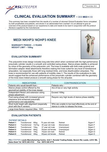 CLINICAL EVALUATION SUMMARY - CES MED K 03 - R S L Steeper