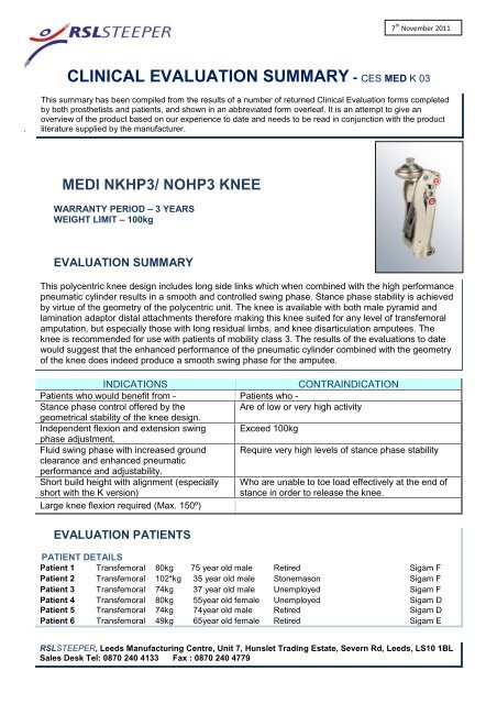 CLINICAL EVALUATION SUMMARY - CES MED K 03 - R S L Steeper