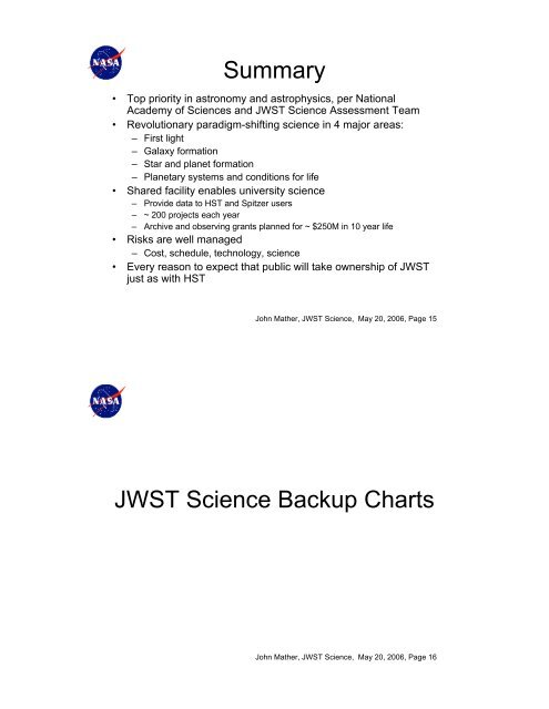 JWST Level 0 Requirements - James Webb Space Telescope - NASA