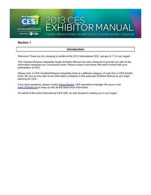Hospitality Suites Exhibitor Manual - CES