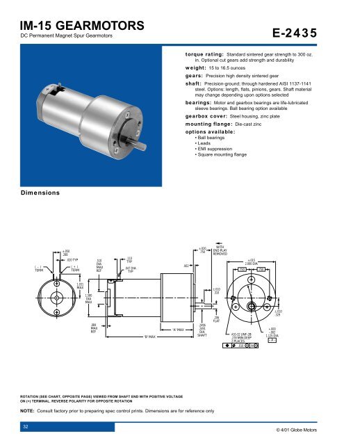 IM-15 GEARMOTORS E-2435 - Globe Motors