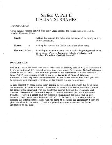 Section C, Part I1 ITALIAN SURNAMES