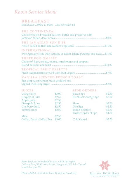 Room Service Menu Hilton Room Service Menu Hilton