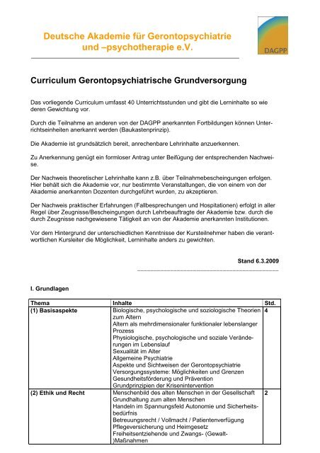 Curriculum Gerontopsychiatrische Grundversorgung