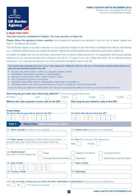 VAF1B application form - UK Border Agency - the Home Office