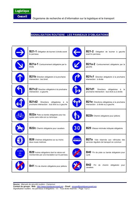 Signalisation routiere : les panneaux d'obligations - Logistique conseil