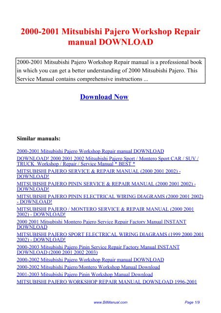 Mitsubishi Pajero II Workshop Manual – Comprehensive Service & Repair Guide 1991-1999