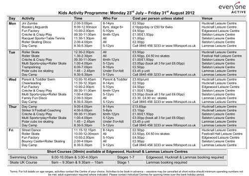 Kids Activity Programme: Monday 23 July Ã¢Â€Â“ Friday ... - Everyone Active