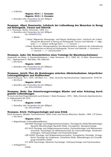 Neukatalogisate ZBSport - Zentralbibliothek der Sportwissenschaften