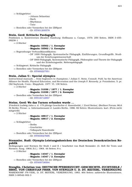 Neukatalogisate ZBSport - Zentralbibliothek der Sportwissenschaften