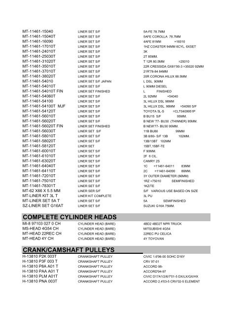 Engine Parts - CES Autoparts