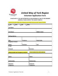 United Way of York Region Volunteer Application Form