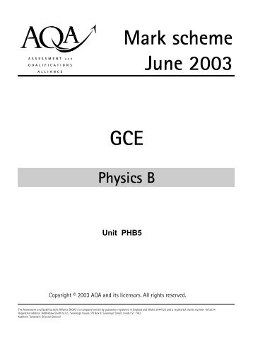 GCE Mark Scheme June 2003 - Physics B