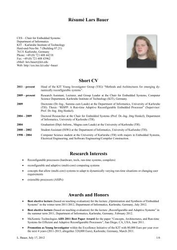 Résumé Lars Bauer - CES - KIT