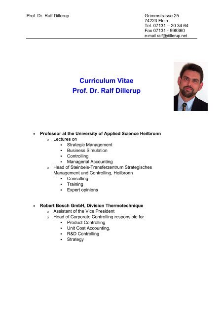Curriculum Vitae Prof Dr Ralf Dillerup - 