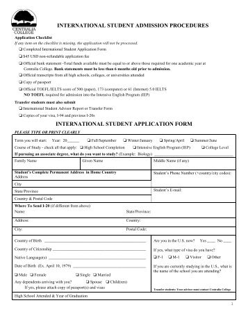 INTERNATIONAL STUDENT APPLICATION FORM - Centralia College