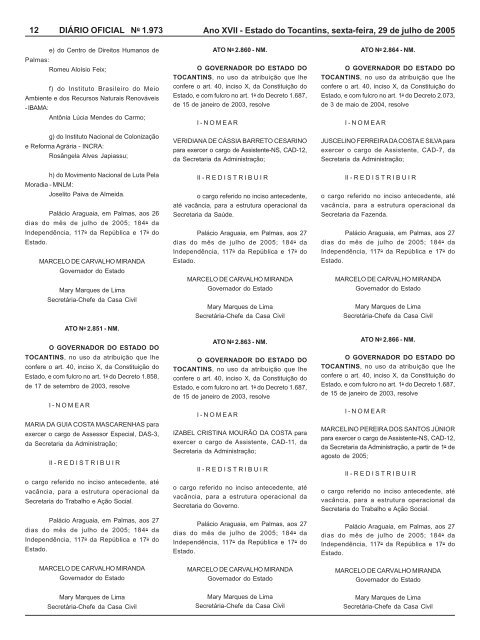 SumÃ¡rio - DiÃ¡rio Oficial - Governo do Estado do Tocantins