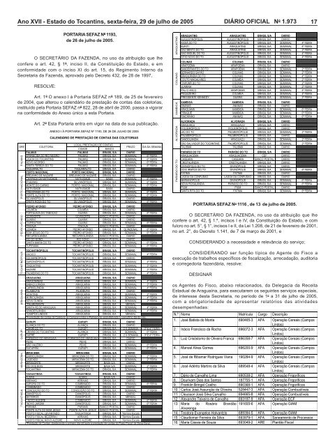 SumÃ¡rio - DiÃ¡rio Oficial - Governo do Estado do Tocantins