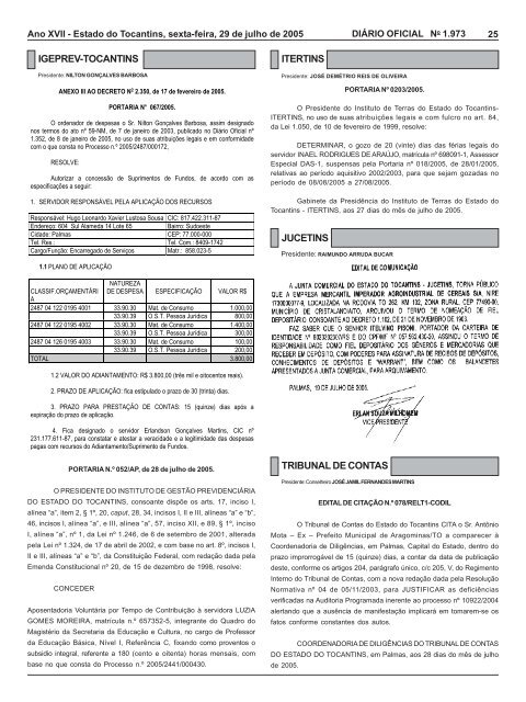 SumÃ¡rio - DiÃ¡rio Oficial - Governo do Estado do Tocantins