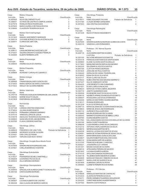 SumÃ¡rio - DiÃ¡rio Oficial - Governo do Estado do Tocantins