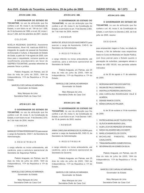 SumÃ¡rio - DiÃ¡rio Oficial - Governo do Estado do Tocantins