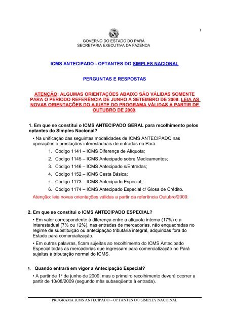 PERGUNTAS E RESPOSTAS - Sefa - Governo do Estado do ParÃ¡