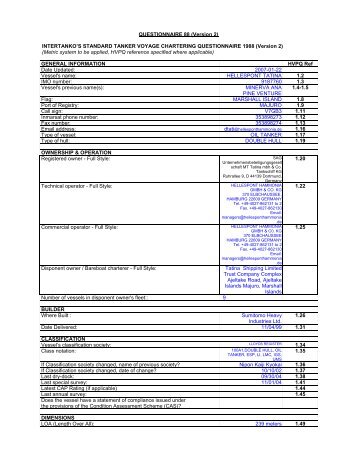 QUESTIONNAIRE 88 (Version 2) INTERTANKO'S ... - HELLESPONT