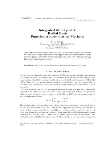 Integrated Multiquadric Radial Basis Function ... - Scott A. Sarra