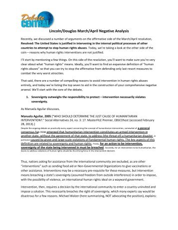 Lincoln/Douglas March/April Negative Analysis - Debate Central