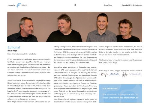 Ausgabe September 2012 "Neue Wege" - CAS Architekten