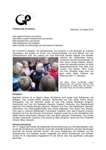 Rundbrief August 2012 - Gymnasium Altenholz