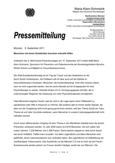 Pressemitteilung im PDF-Format - Maria Klein-Schmeink MdB