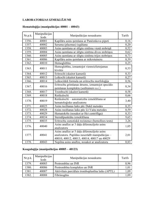 LABORATORIJAS IZMEKLÄJUMI HematoloÄ£ija (manipulÄcijas ...